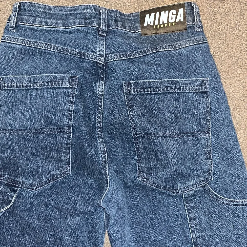 MINGA LONDON WOMEN'S HIGH RISE WIDE LEG CARPENTER JEANS  MADE IN PORTUGAL - 28